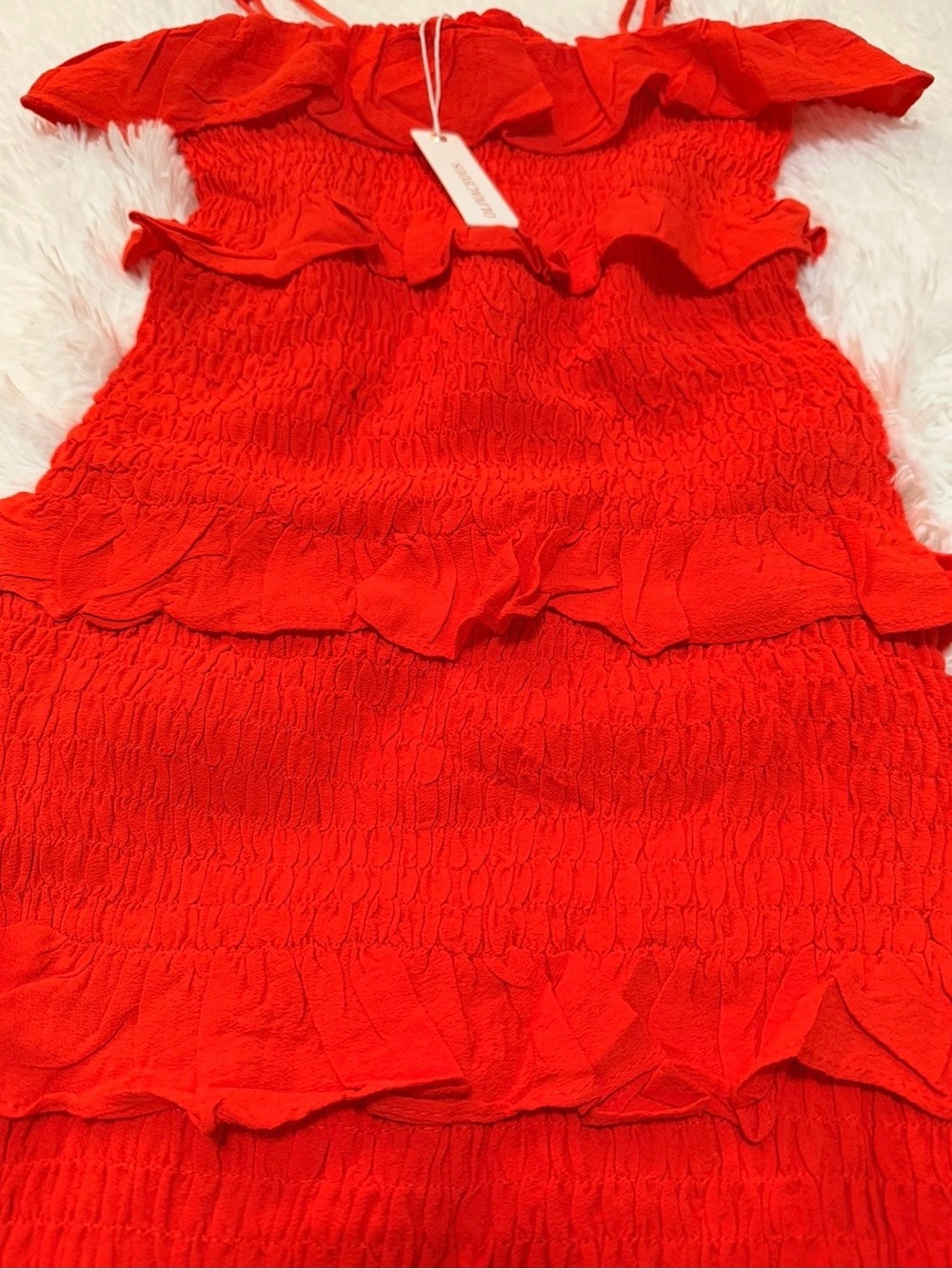 Bright Orange Ruffled Smocked Dress